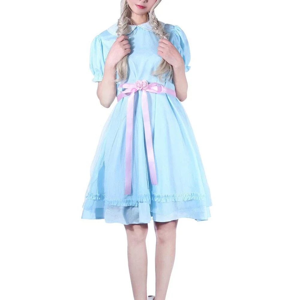 CR ROLECOS Womens Twins Costume Blue Creepy Sister Scary Doll Dress Halloween